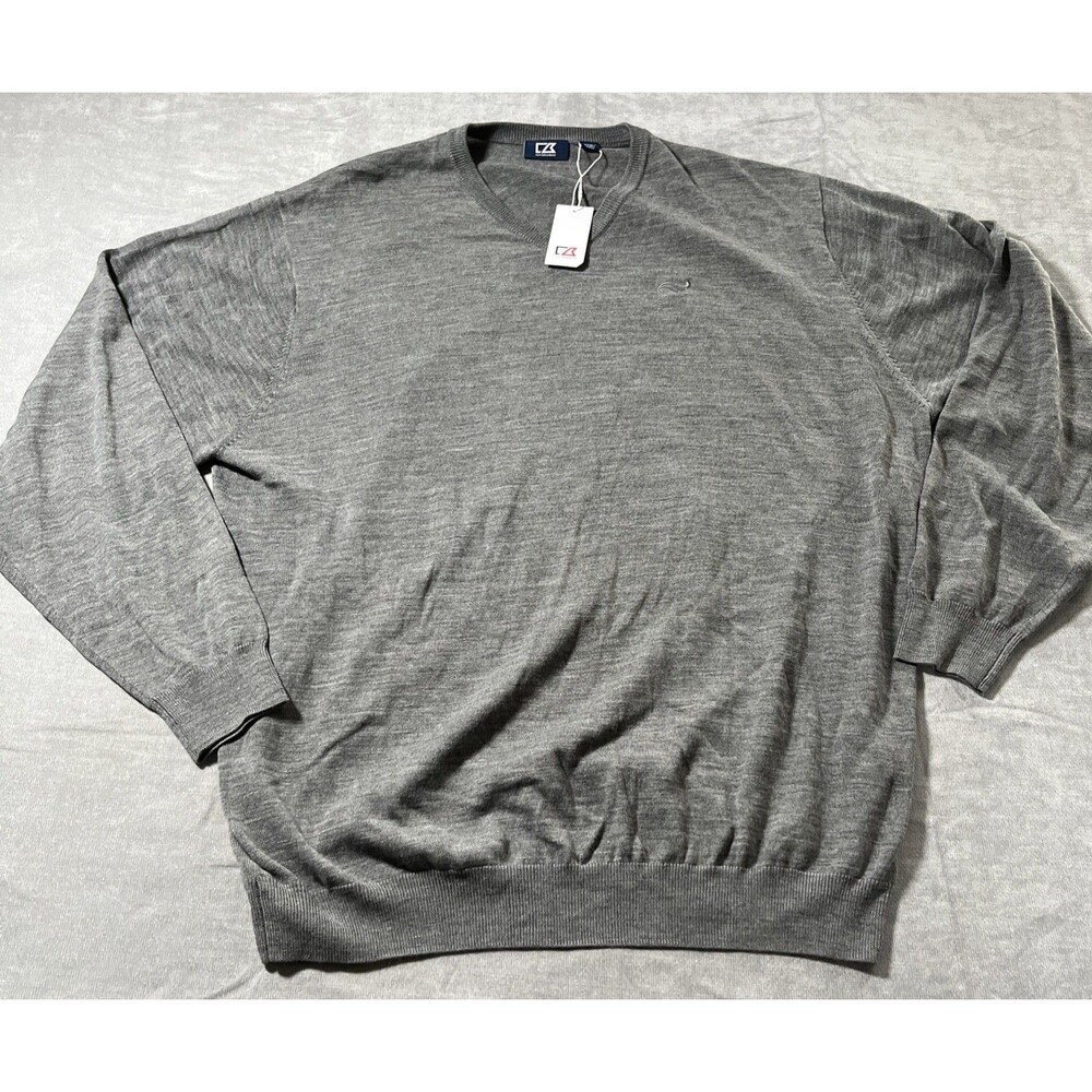 NWT Cutter & Buck Douglas V-Neck Merino Wool Blend Sweater Men's XXXL Gray